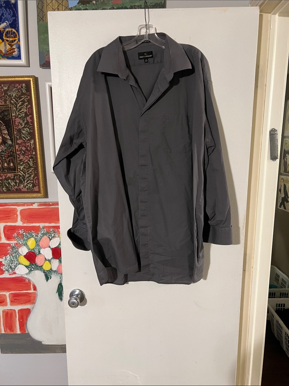 Stacy Adams men’s gray cotton/poly shirt. French cuffs.